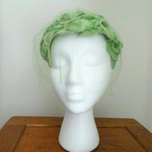 Unique green flower millinery hat with veil 1950s